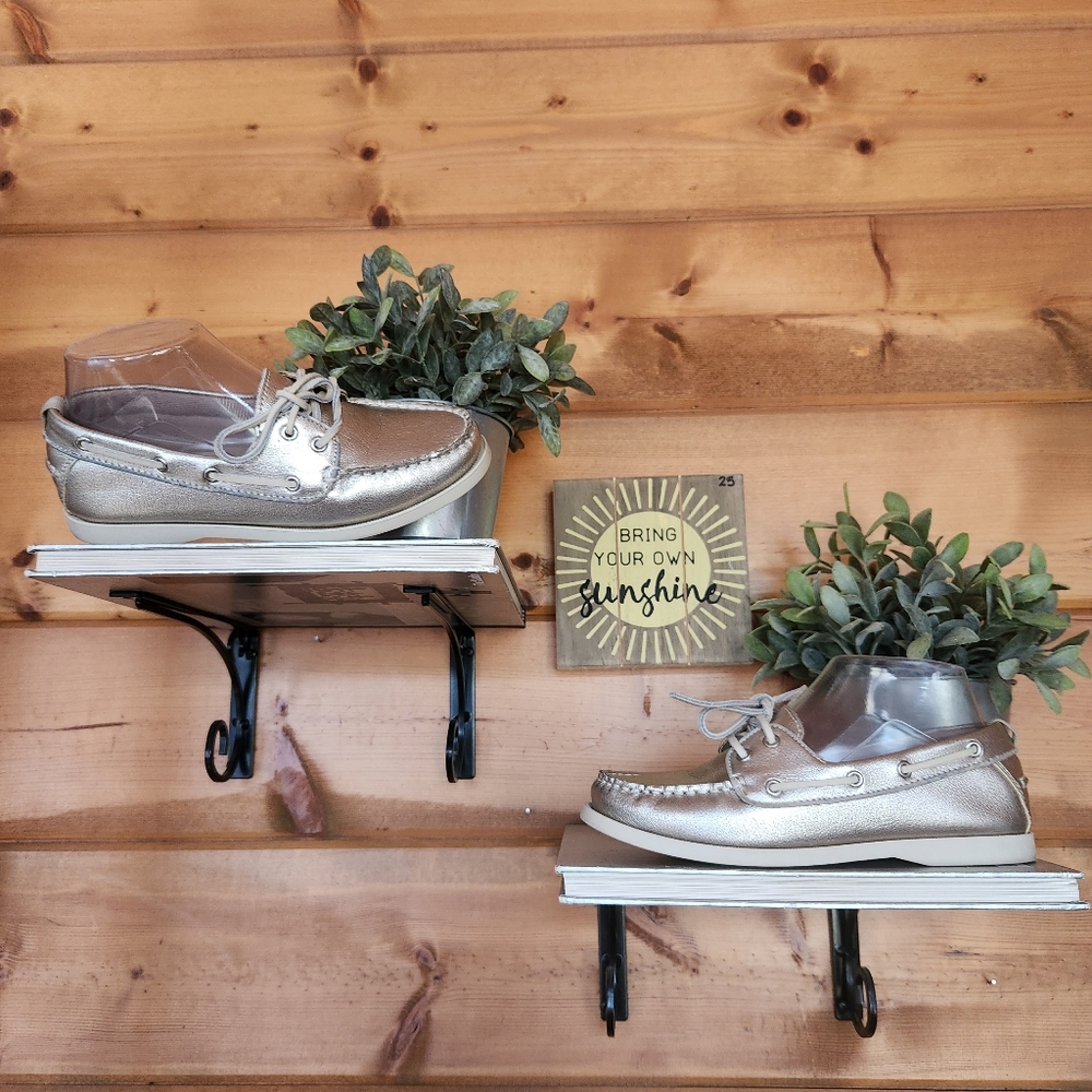 Bass Overboard Lace Silver Metallic Leather Boat Moc Toe Loafer Shoes Preppy 6 M